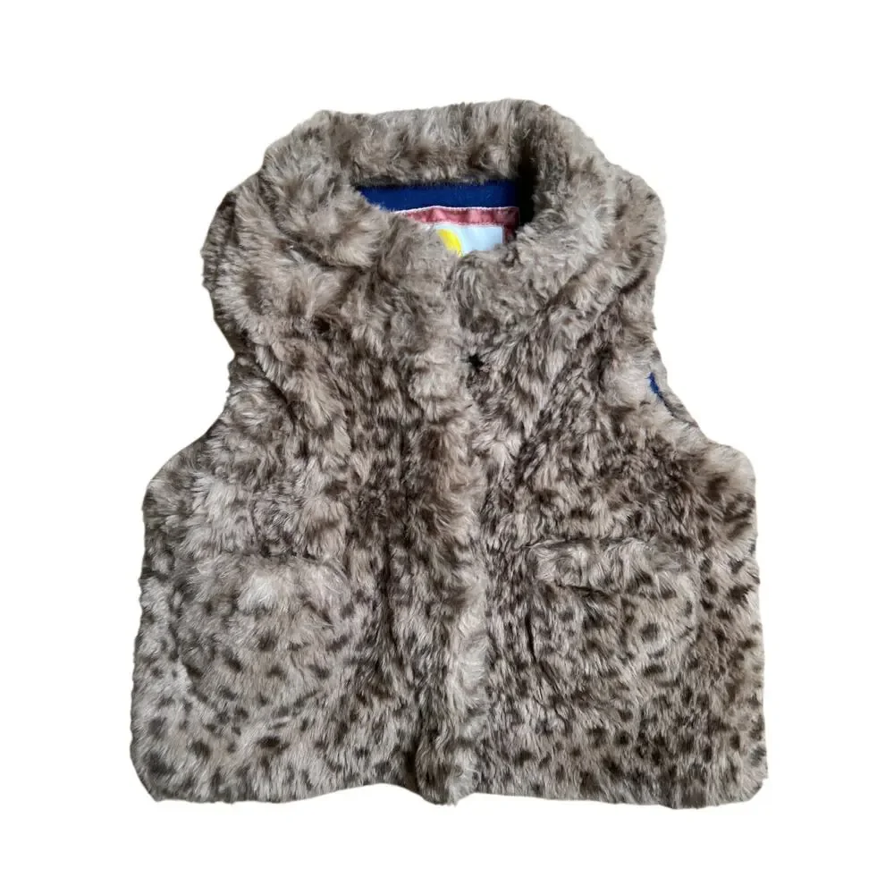 Mini Boden Girl Cheetah Print Fur Vest Size 3-4Y